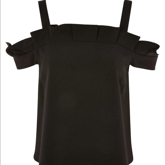Topshop bardot pleat ruffle top black new - Picture 2 of 4